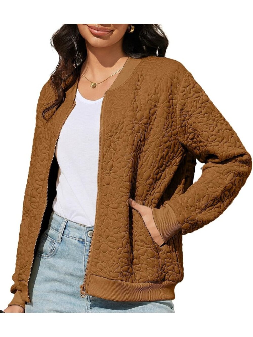 🆕Women's Brown Long Sleeve Full Zip Sweatshirt Casual Jacket With Pockets